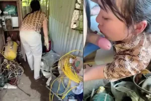 Thuê chị lao công dọn nhà kho mà nứng quá cởi quần đòi chị bú cu luôn trong kho
